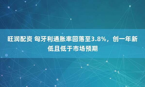 旺润配资 匈牙利通胀率回落至3.8%，创一年新低且低于市场预期
